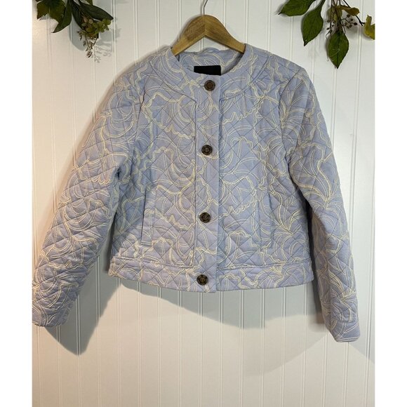Bagatelle New York Quilted Light Blue Jacket With Embroidered Floral Size Medium - Picture 1 of 9